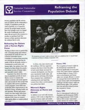 Unitarian Universalist Service Committee pamphlet: Reframing the Population Debate, 1995