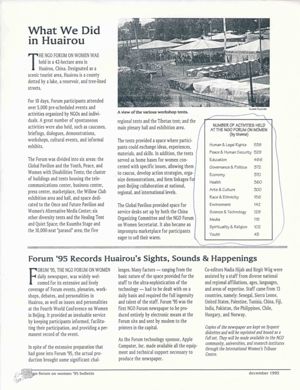 NGO Fourth World Conference on Women: ""What We Did in Huairou,"" September 4-15, 1995