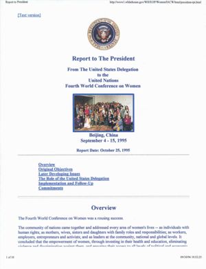 NGO Fourth World Conference on Women: Report of the President, September 4-15, 1995