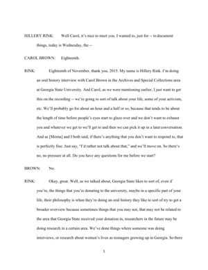 Carol Brown oral history interview, 2015-11-18