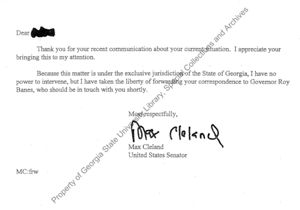 Note from Senator Max Cleland