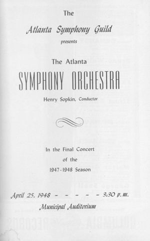 Atlanta Symphony Orchestra concert program, 1948-04-25