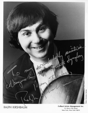 Autographed publicity photograph of cellist Ralph Kirshbaum, 1990
