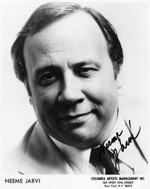 Autographed publicity photograph of conductor Neeme Jarvi, 1989