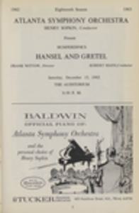Atlanta Symphony Orchestra concert program, 1962-12-15