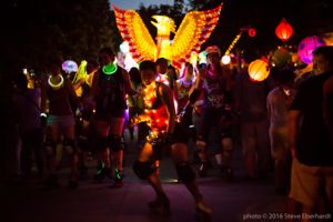 A group of paraders on roller blades