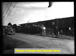 Train derailment at Atlantic Steel, Atlanta, Georgia, circa late 1930s or early 1940s