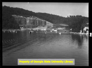Boat docks on Lake Guntersville, Alabama, circa late 1930s