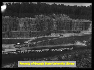 Boat docks on Lake Guntersville, Alabama, circa late 1930s