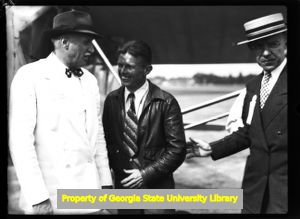 Douglas "Wrong Way" Corrigan arriving at Candler Field, Atlanta, Georgia, August 8, 1938