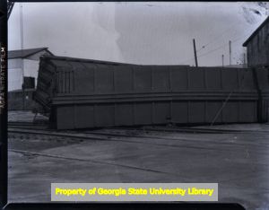 Train derailment at Atlantic Steel, Atlanta, Georgia, circa late 1930s or early 1940s