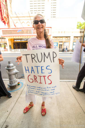 "Trump Hates Grits" sign, Trump Campaign Rally Protest