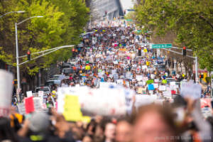 Thousands of protesters are seen in a street