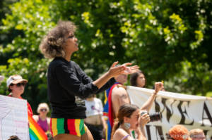 Protester clapping