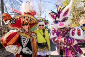 Group of women in bright costumes
