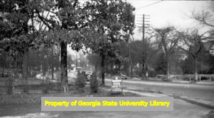 View from a gas station parking lot, Atlanta, Georgia, circa late 1930s or early 1940s