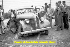 Wrecked car, Atlanta, Georgia, circa late 1930s or early 1940s