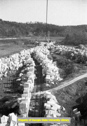 Blocks of cut granite, Georgia Marble Company Quarry, Tate, Georgia, circa late 1930s or early 1940s