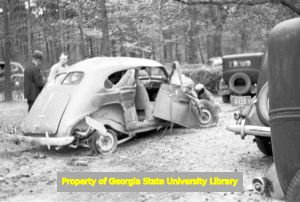 Wrecked car, Atlanta, Georgia, circa late 1930s or early 1940s