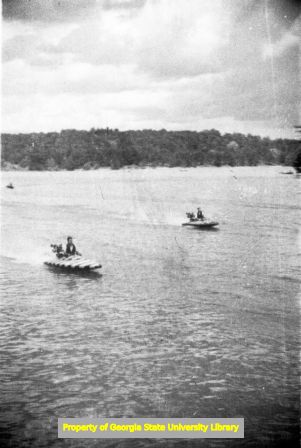 Speed boats racing on Lake Guntersville, Alabama, circa late 1930s or early 1940s