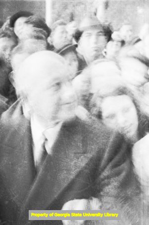 Blurry photograph of a crowd, circa late 1930s or early 1940s