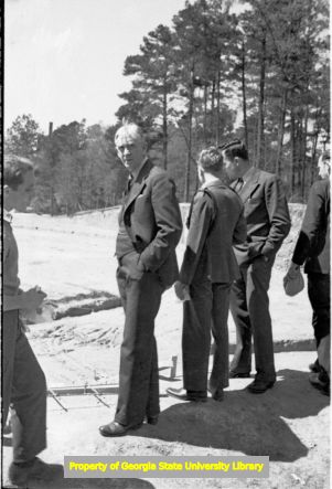 Crowd observing a construction site, Atlanta, Georgia, circa late 1930s or early 1940s