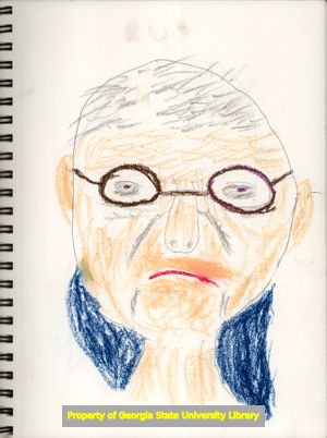 Ernest G. Welch self-portrait sketch, pencil and crayon on paper, Atlanta, Georgia, January 2007.