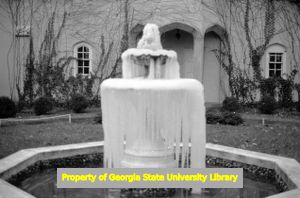 Fountain frozen over, Atlanta, Georgia, 1973 (?)