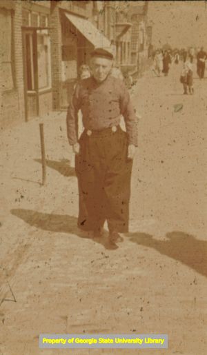 Old man in traditional Dutch clothing, Netherlands. Photographic slide from the Ernest G. Welch Collection, 1940s.