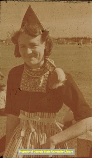 Woman wearing traditional Dutch clothing, Netherlands. Photographic slide from the Ernest G. Welch Collection, 1940s?