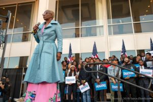 Nina Turner speaks to a crowd of supporters