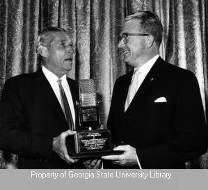 James M. Cox, Jr., and J. Leonard Reinsch with Golden Mike Award