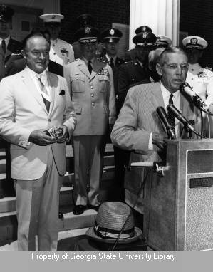 Bob Hope and James Cox, Jr. with servicemen at White Columns
