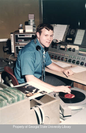 Disc jockey in studio