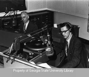 Aubrey Morris in broadcast studio