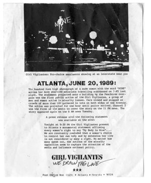 Announcement for action of the Girl Vigilantes, 1989