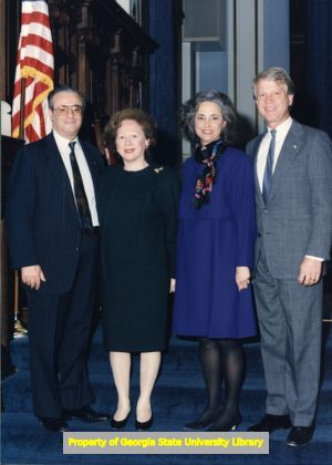 Rabbi Robert Ichay, Blanchette Ichay, State Senator Cathey Steinberg, and Lieutenant Governor Pierre Howard at the state capitol, Atlanta, Georgia. March 5, 1992.