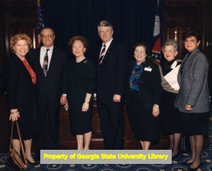 Governor Zell Miller posing with a group at the State Capitol, Atlanta, Georgia, March 5, 1992.