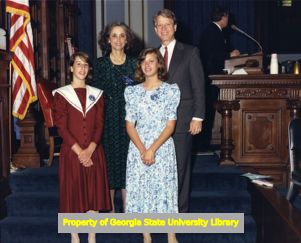State Senator Cathey Steinberg and Lieutenant Governor Pierre Howard with two pages at the State Capitol, Atlanta, Georgia, March 11, 1991.