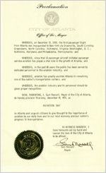 Aviation Day Proclamation by the Mayor of Atlanta, Sam Massell, 1970