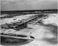 Aerial view of Eastern Air Lines runway and gate at William B. Hartsfield Atlanta International Airport, 1981-07-07