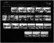 Eastern Air Lines employees with Frank Borman during publicity shoot at Atlanta International Airport [contact sheet], 1983-04-29