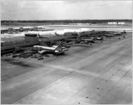 Aerial view of Eastern Air Lines runway and gate at William B. Hartsfield Atlanta International Airport, 1981-07-07
