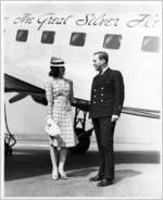 Passenger speaking with flight officer next to Eastern Air Lines aircraft, circa 1940s