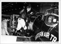 Pilot Merton A. Meade, Jr., boarding Eastern Air Transport Pitcairn Mailwing for 50th Anniversary flight, 1978