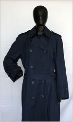 Eastern Air Lines flight attendant uniform, long navy trench coat, circa 1970s