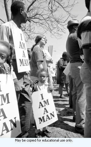 Atlanta sanitation workers strike supporters' "King Memorial Rally," at the Martin Luther King's grave site, and the Martin Luther King, Jr. Center for Nonviolent Social Change, Auburn Avenue, Atlanta, Georgia, April 4, 1970.