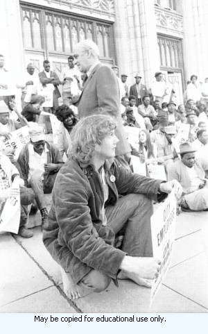Atlanta Garbage Strike protestors on steps of Atlanta City Hall, downtown Atlanta, Georgia, March 31, 1970. Part of a series labeled "Strike."