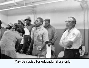 Sanitation workers strike meeting, Atlanta, Georgia, March 20, 1970. This is part of a series labled "Sheraton Emory Garbage Strike."