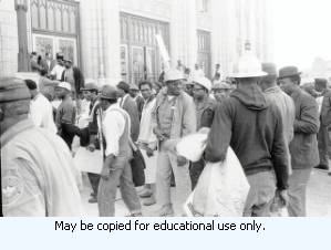 Atlanta Garbage Strike protestors on steps of Atlanta City Hall, downtown Atlanta, Georgia, March 31, 1970. Part of a series labeled "Strike."